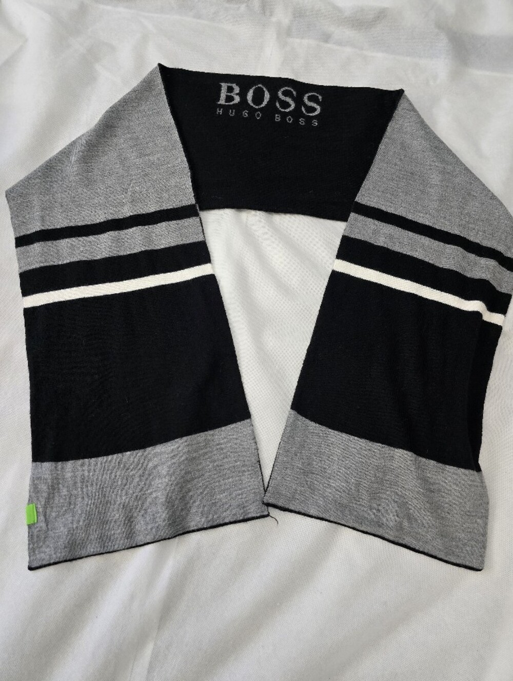 Hugo Boss Black, Gray & White Striped Scarf